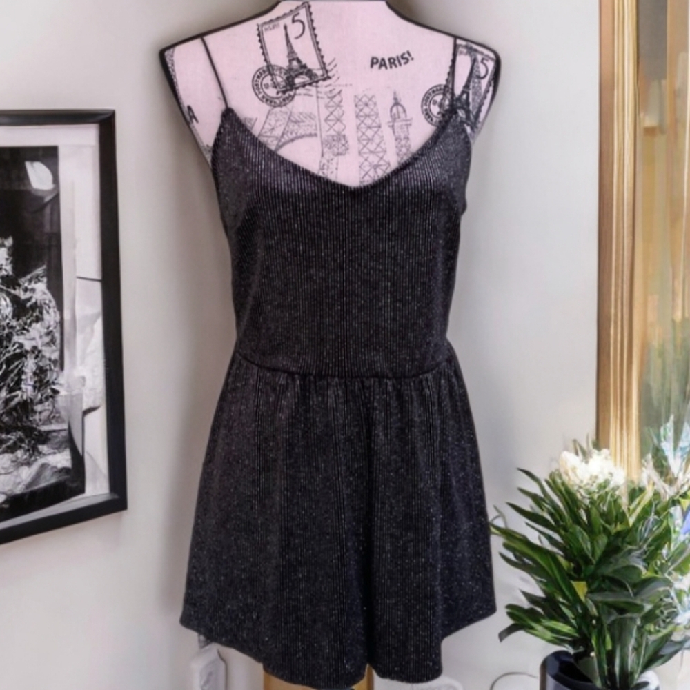 Disco silver glitter pinstripe romper SMALL